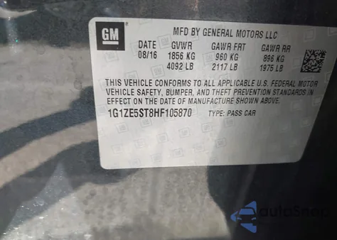 2017 Chevrolet Malibu 1Lt from USA, damaged, VIN 1G1ZE5ST8HF105870